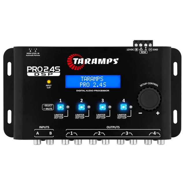 Taramp's Pro 2.4S DSP Crossover full Digital Signal Processor and Equalizer with sequencer 15-band Graphic Equalization 12 preset EQ 2-Channel in and 4-Channel Out