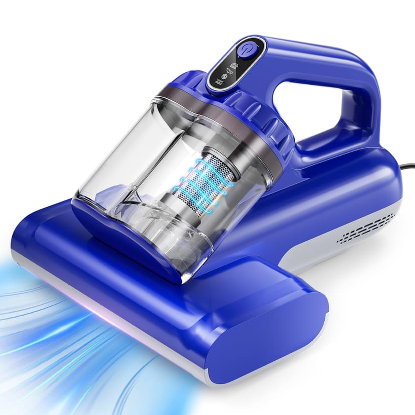 BYHUME Mattress Vacuum Cleaner, 17Kpa 650W Bed Vacuum Cleaner, 273nm UV-C Light & Ultrasonic 145°F Heating, 80000 RPM/Min Brushroll Rotation, Wide Suction Port for Pillows Cribs Sofa, Blue Corded