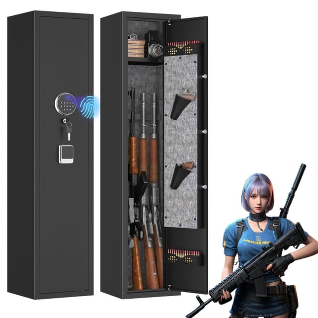 Metallitrend Rifle Gun Safe, Gun safes for Rifles Pistols and Shotguns, Electronic Locking Quick Access Long Gun Cabinet with Removable Storage Shelf/Adjustable Gun Racks/Pockets, No Assembly Required
