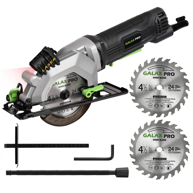 GALAX PRO 4Amp 3500RPM Circular Saw with Laser Guide, Max. Cutting Depth1-11/16"(90°), 1-1/8"(45°)Compact Saw with 4-1/2" 24T TCT Blade, Vacuum Adapter, Blade Wrench, and Rip Guide
