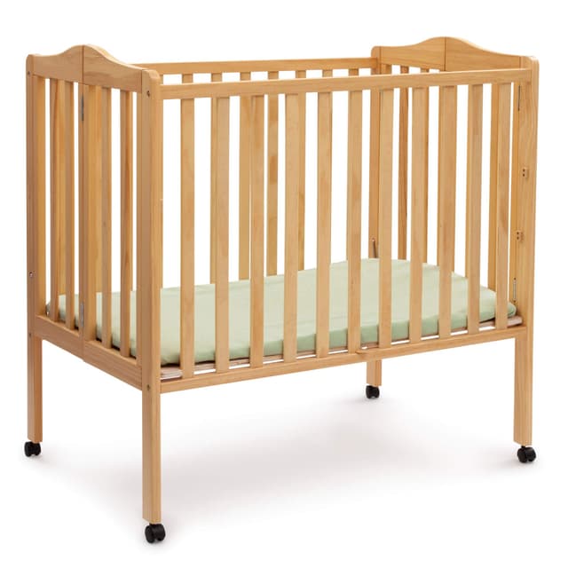 Delta Children Folding Portable Mini Baby Crib with 1.5-inch Mattress - Greenguard Gold Certified, Natural