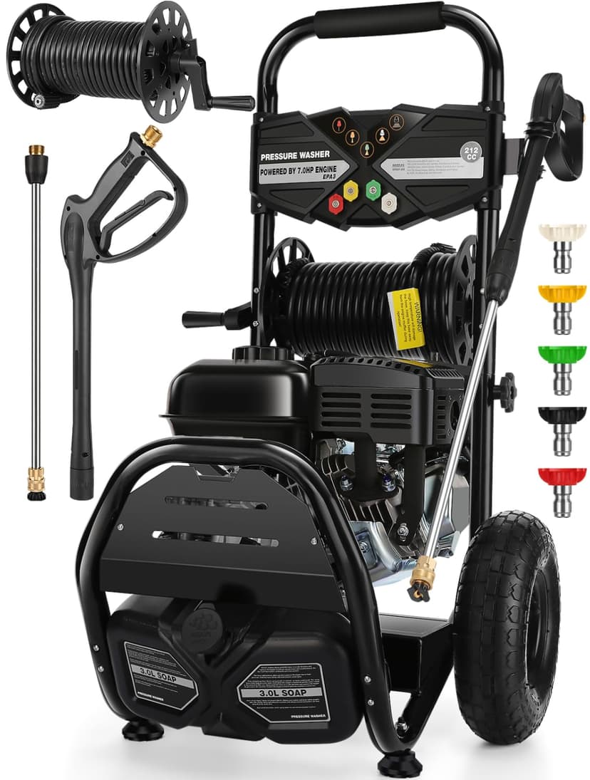 4200PSI Gas Pressure Washer 4.0GPM Gas Power Washer 212CC Gas Powered Washing Machine Commercial High Pressure Washer with 25ft Hose&5 Nozzles for Patio Garden Yard Vehicle