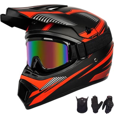 Yesmotor Youth Dirt Bike Helmet Set Includes Gloves, Goggles, Mask, Ideal Helmet for Kids 8-14, Premium Safety Gear for Dirt Bike Helmets Enthusiasts - DOT Approved (Red,M)