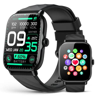 Kriutefy Fitness Tracker Smart Watches for Men Women with Step Counter, Sleep Calorie Monitor, Pedometer, IP68 Waterproof, Smartwatch with 120+ Sports for iPhone Android (Black, 1.91)