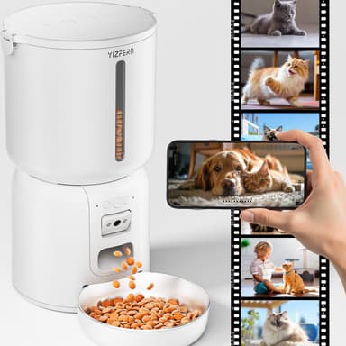 YIZFERN Automatic Cat Feeder with Camera, 4L Automatic Pet Feeder, Dual Power Supply, Smart Cat Food Dispenser with 2MP Night Vision & Two-Way Audio for Cats and Small Dogs, White