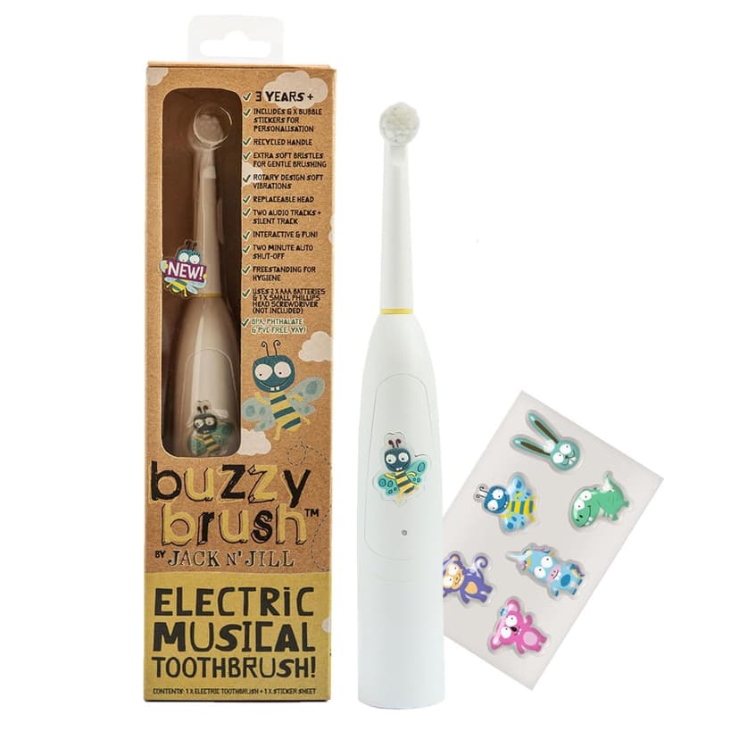 Jack N' Jill Kids Buzzy Brush Electric Musical Toothbrush - Kids Electric Toothbrush Age 3 And Up, Singing Toothbrush, Tri Color LED, Water Resistant, Child Safe, Battery Operated - (Pack of 1)