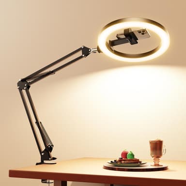 Upgrade Ring Light Overhead Camera Phone Mount for Desk, Evershop 10” Selfie Light with Stand Tripod for iPhone, Light with Phone Holder for Video Recording,Zoom Meeting,Live Streaming Tiktok,YouTube