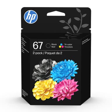 HP 67 Black/Tri-Color Ink Cartridges (2-Pack) | Works with DeskJet 1255, 2700, 4100, Envy 6000, 6400 | Instant Ink Eligible | 3YP29AN | Packaging May Vary