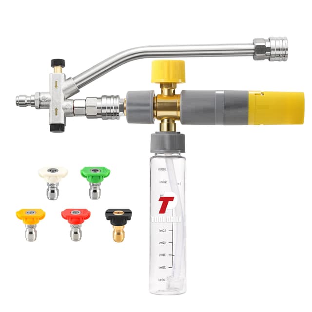 Tool Daily Foam Cannon Dual Connector, Mini Foam Cannon for Pressure Washer, 5 Power Washer Spray Nozzle Tips, 1/4 Inch Quick Connect