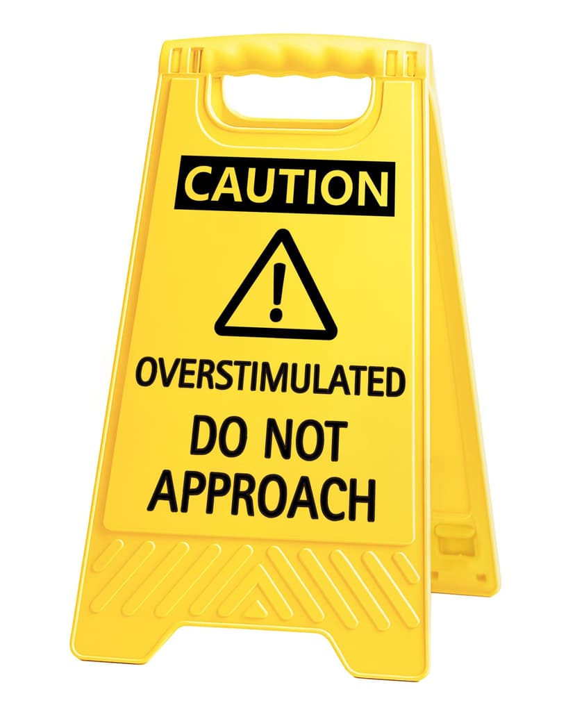 EXUBERIUM Caution Overstimulated Do Not Approach Office Decor, Funny Desk Sign for Women Coworkers, Valentines Day Gag Gifts for Tax Season, Sarcastic Desk Accessories, Phone Holder with Mirror
