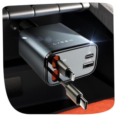 LISEN Retractable Car Charger, for Gifts for Him Her, 69W Cars Adapter USB C Fast Charger for iPhone 17-11, Car Accessories Gadgets for Men, Anniversary Birthday Gifts for Men Women, for Samsung