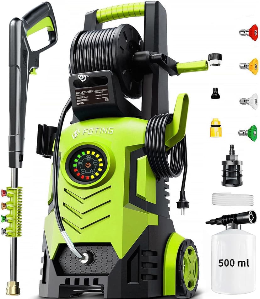 2026Upgraded Pressure Washer 5000PSI with Adjustable Touch Screen 8 Level, 34" Tall, 4 Quick Connect Nozzles,Inlet Hose&Filter&500mlFoam Cannon for Cars/Fences/Driveways/Home Cleaning,Yellow