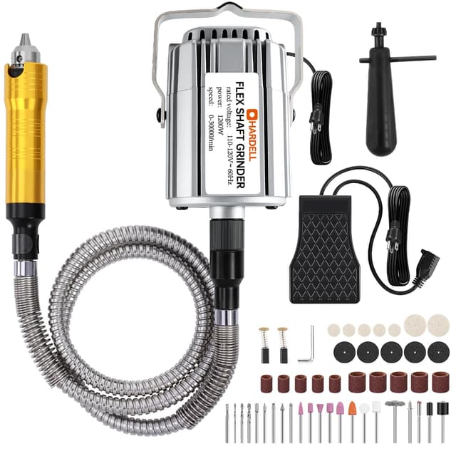 1200W Flex Shaft Grinder, 30000RPM Variable Speed Flex Shaft Rotary Tool Kit with 46pcs Accessories, 0-1/4" Universal Chuck Hanging Grinder for Polishing, Carving, Silver, Wood, DIY Creating