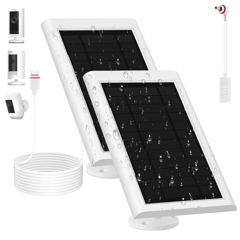 Solar Panel for Ring Camera(2nd Generation), 2 Pack 5W Solar Panel with 10FT/3M Long Cable for Stick Up & Pro Spotlight Cam Battery for Security Camera Dustproof Waterproof
