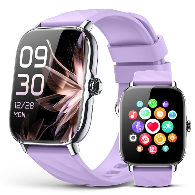 Kriutefy Fitness Tracker Smart Watches for Men Women with Step Counter, Sleep Calorie Monitor, Pedometer, IP68 Waterproof, Smartwatch with 120+ Sports for iPhone Android (Light Purple, 1.91)