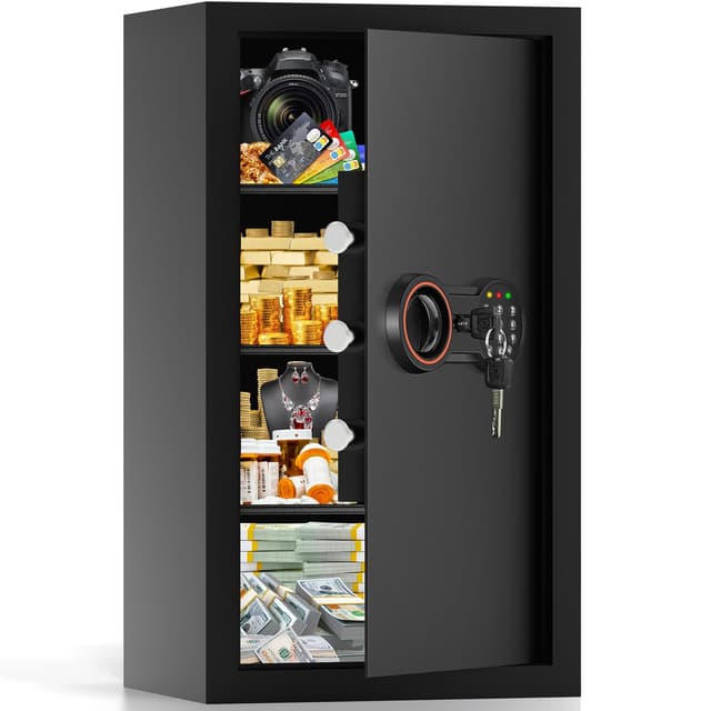 6.0 Cu Ft Large Safe Box for Home Use, 27.6"H Heavy Duty Home Safe with Combination Lock, Alarm System, Removable Shelves, Anti-theft Security Safe for Money Jewelry Documents