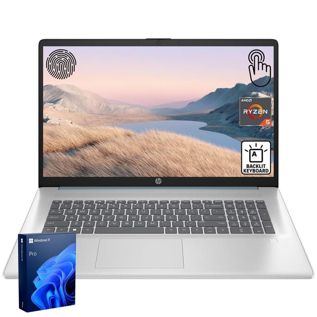 HP 17.3" LED Business & Home Touchscreen Laptop, AMD Ryzen 5 7430U, 32GB RAM, 1TB PCIe SSD, Fingerprint Reader, Backlit Keyboard, HD Camera, HDMI, Wi-Fi 6, Windows 11 Pro, Blue