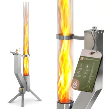 Gardenflare GARDENFLARE Smokeless Firepit for Patio Porch & Garden, Vertical Fire Pit Using Wood Pellets, Modern Outdoor Fireplace Feature for Ambience & Light Warmth (Silver, Classic)