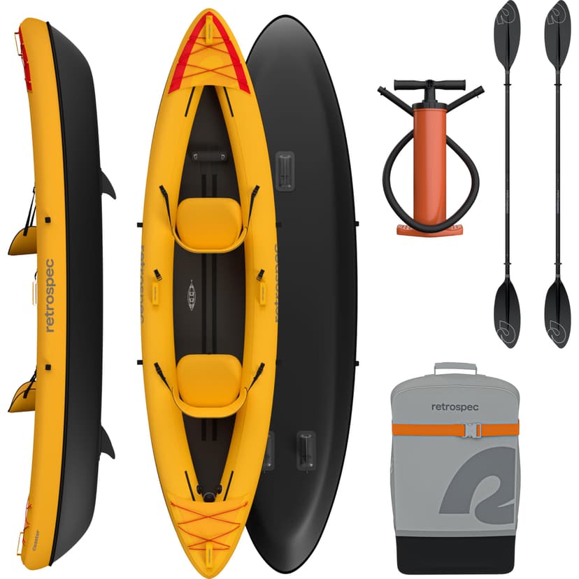 Retrospec Coaster Tandem Inflatable Kayak - 2 Person Inflatable Kayak for Adults, 440lb Weight Capacity, Puncture Resistant, Lightweight 2 Person Kayak with Adjustable Seats Paddle & Pump