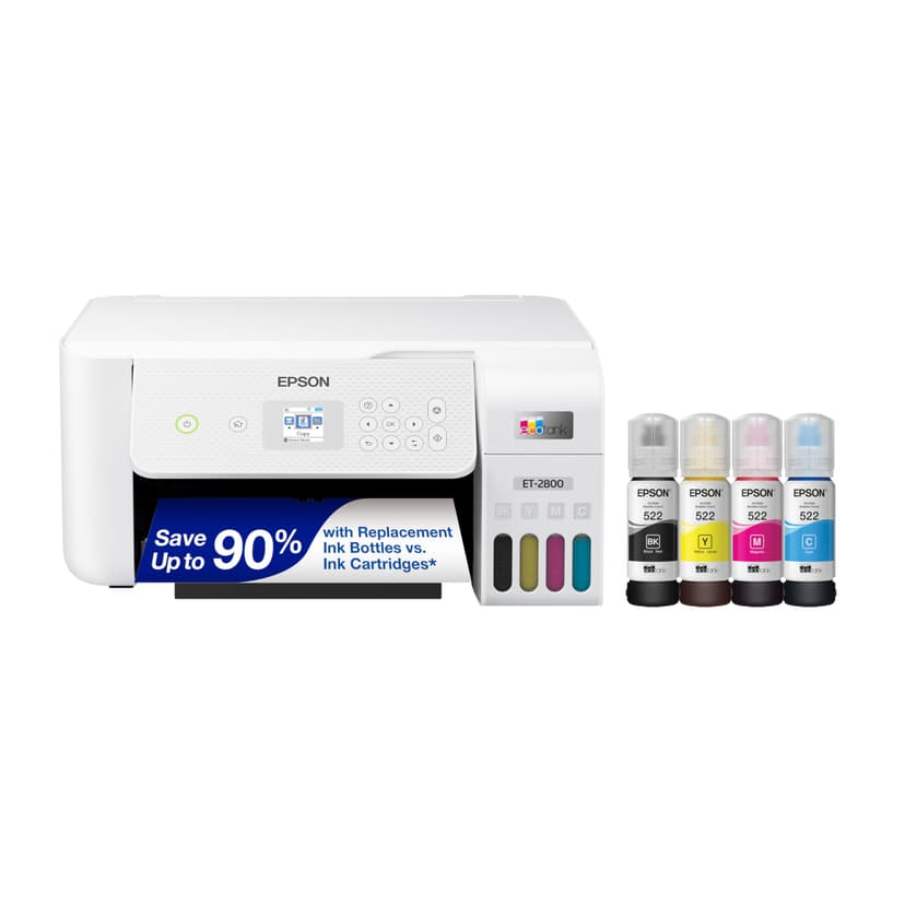 Epson EcoTank ET-2800 Wireless Color All-in-One Cartridge-Free Supertank with Scan and Copy, The Ideal Basic Home Printer - White