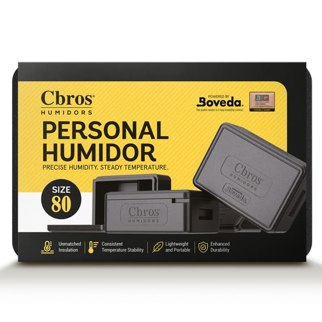 Cbros Humidor 69% Two- Way Humidity Control Box Powered by Boveda, Moisture Absorber, Maintain Freshness and Consistent Temperature Size (Size 80)