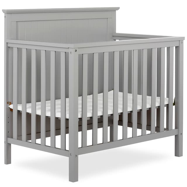 Dream On Me Ava 4-in-1 Mini Baby Crib with Daybed & Twin Bed Conversion in Pebble Grey, GreenGuard Gold & JPMA, Non-Toxic Finish, 3-Position Adjustable Height, Includes 1″ Mattress Pad