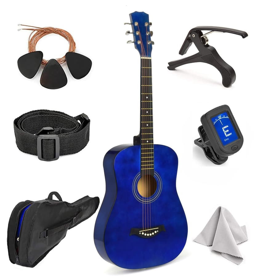 Acoustic Guitar For Kids By MasterPlay- 30” Beginner Guitar For Learners- Accoustic String Starter Kit: Guitar Bag, Tuner, Strap, Extra Strings, Picks, Wash Cloth, Capo (Blua)