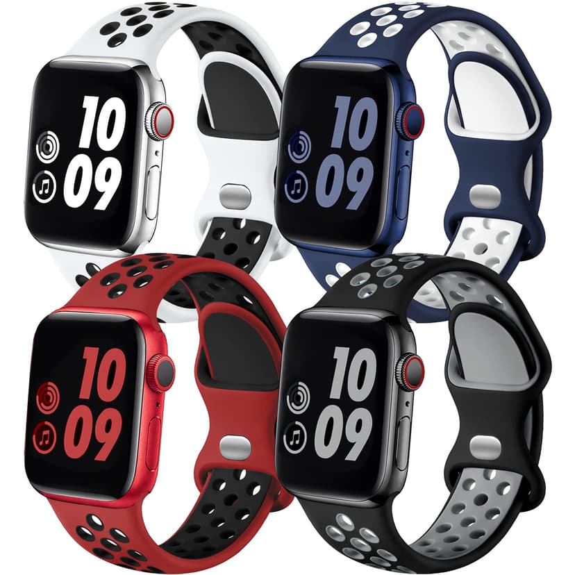Adorve 4 Pack Sport Bands Compatible with Apple Watch Bands for Men Women 49mm 46mm 45mm 44mm 42mm 41mm 40mm 38mm,Breathable Soft Silicone Strap for iWatch Band Series 11 10 SE Ultra 9 8 7 6 5 4 3 2 1