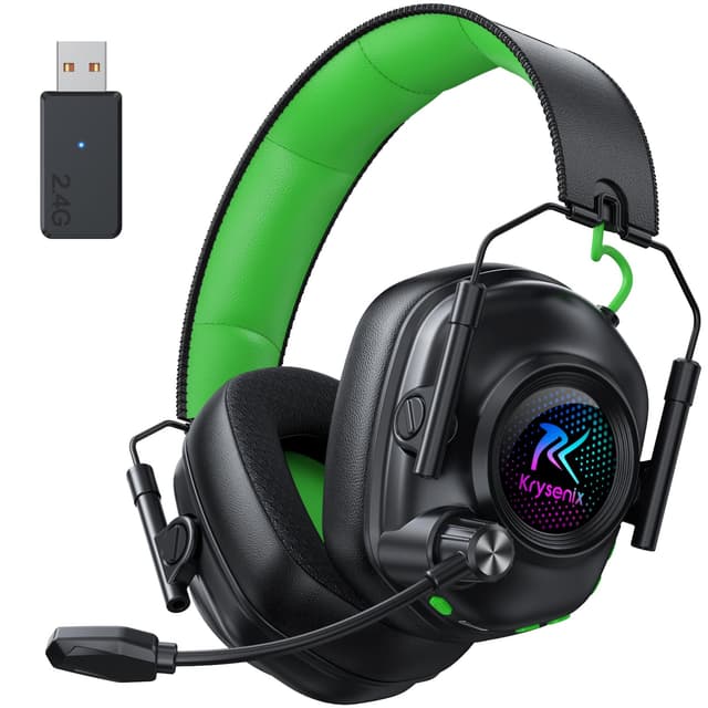 Wireless Gaming Headset with Noise Canceling Microphone for PC, PS5, PS4, Switch, Mac, 2.4 GHz Wireless & Bluetooth 5.4 Gaming Headphones, Cool RGB Lighting, 40Hr Battery, 50mm Drivers(Black Green)
