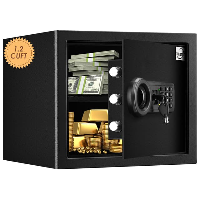 Tenamic Safe Box 1.2 Cuft Fireproof Waterproof Home Safe, Keypad Medium Lock Box Cabinet Safes, Solid Alloy Steel Office Hotel Home Safe, Black