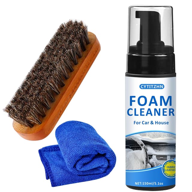 CYTITZHN Car Interior Cleaner Kit – All-Purpose Foam Cleaner for Leather, Fabric, Vinyl, Plastic, Carpet & Upholstery | Deep Stain Remover | Includes Brush & Microfiber Towel – 5oz/150ml