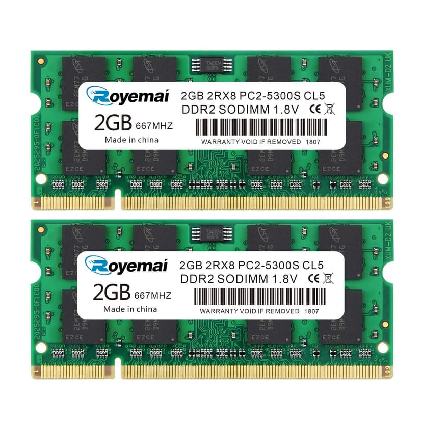 4GB Kit (2x2GB) PC2-5300 RAM, DDR2 667MHz SODIMM 2RX8 CL5 1.8V 200pin Memory RAM for Laptop Notebook Computer