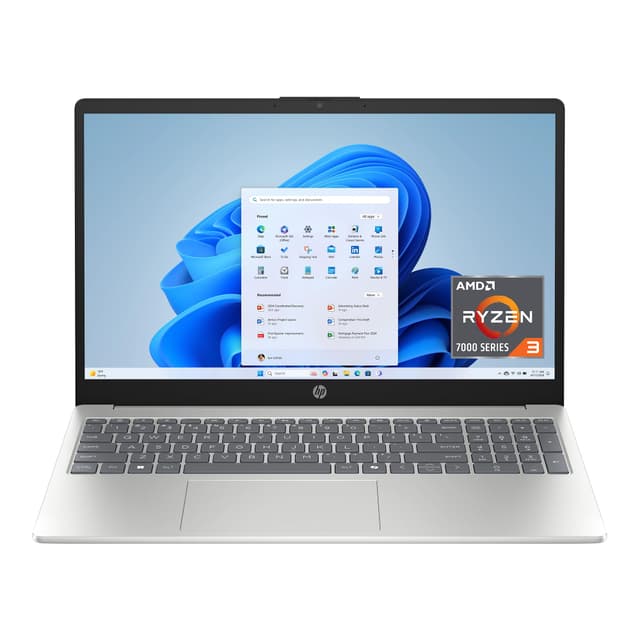 HP 15.6 inch Laptop, HD Touchscreen Display, AMD Ryzen 3 7320U, 8 GB RAM, 128 GB SSD, AMD Radeon Graphics, Windows 11 Home in S Mode, Natural Silver, 15- fc0099nr