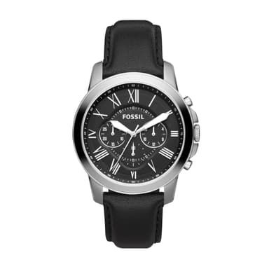 Fossil Men's Watch, Grant Quartz Stainless Steel and Leather Chronograph Watch for Men, Color: Silver, Black