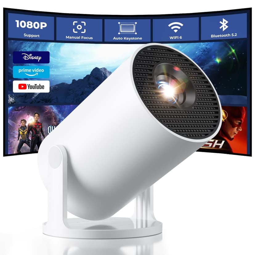 CLOKOWE Mini Projector with WiFi and Bluetooth, Built-in Apps, Smart Portable Projector with 180° Rotation, Auto Keystone, Support 1080P, Compatible with HDMI/USB/TV Stick/Smartphone/Laptop
