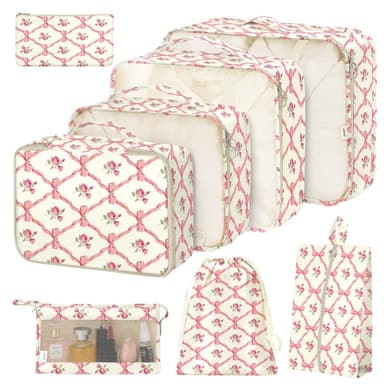 8 Set Packing Cubes for Suitcases,Packing Cube with Shoe, Cosmetics, Clothing, and Accessories Bags Packing Cubes for Travel Luggage Organizer Women Men(Bow Flowers)