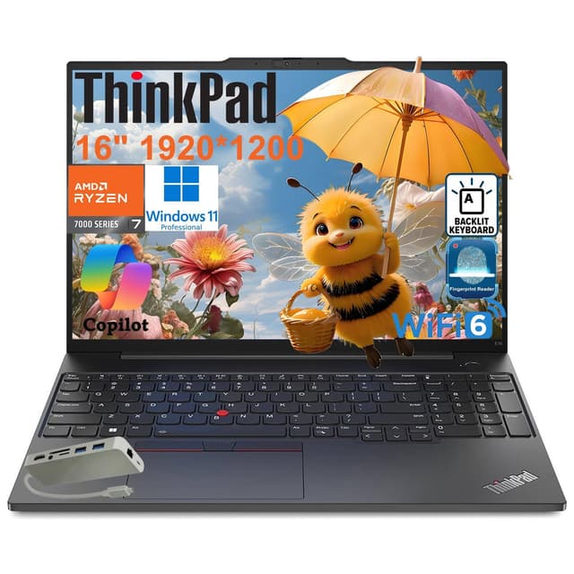 Lenovo ThinkPad E16 Gen 2 Business Laptop Computer, AMD 8-Core Ryzen 7 7735HS, 32GB DDR5 RAM, 1TB PCIe SSD, 16" FHD+, WiFi 6, Backlit KB, Fingerprint Reader, Windows 11 Pro, Type C Hub, Number Pad