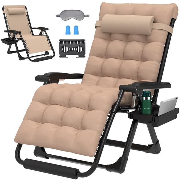 ZENPETIO 29In XL Zero Gravity Chair w/Cushion, Zero Gravity Recliner Lounge Chair for Indoor and Outdoor, Reclining Camping Chair for Lawn, Anti Gravity Chair with Cup Holder and Footrest, 440LBS