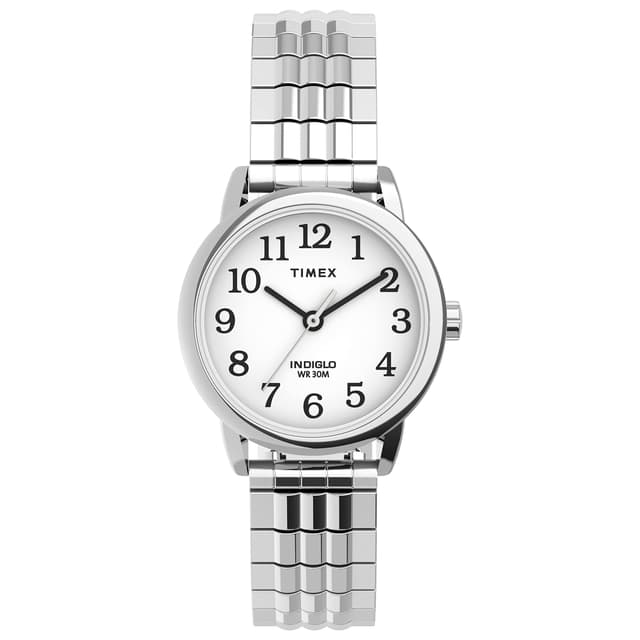 Timex Women's Easy Reader 25mm Perfect Fit Watch β Silver-Tone Case White Dial with Silver-Tone Expansion Band