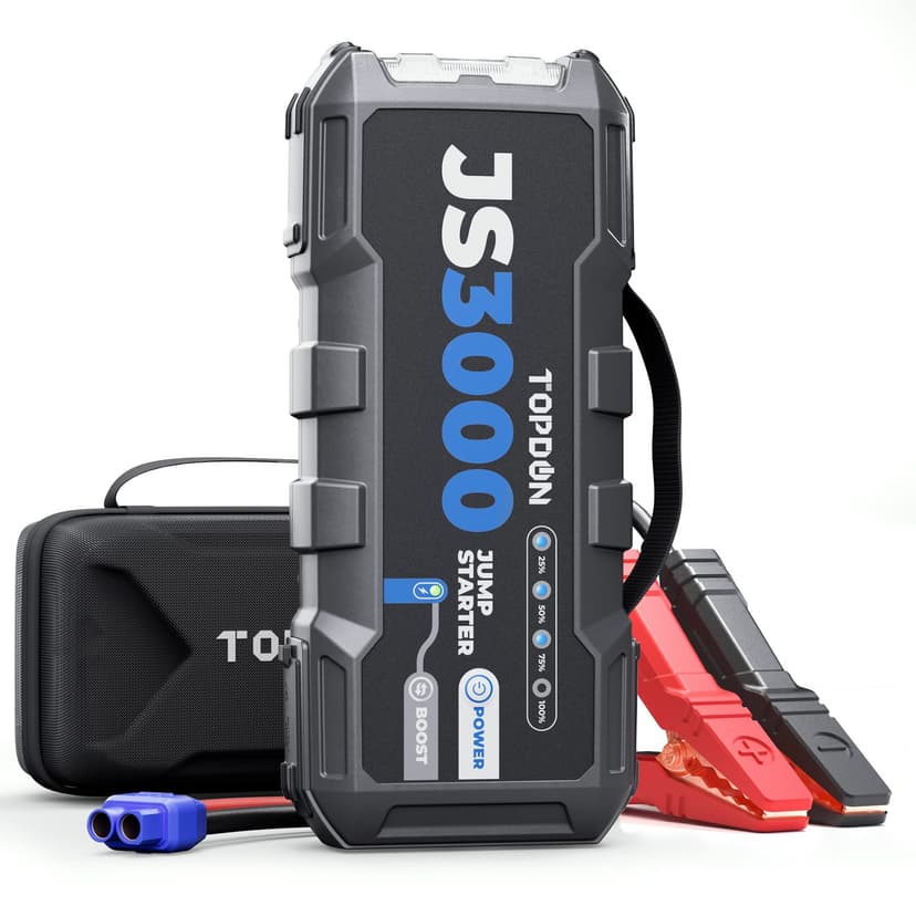 JS3000 12V 3000A Battery Booster Jump Starter Pack for Up to 9L Gas/ 7L Diesel Engines, Portable Car Battery Charger with Handle Jumper Cable and EVA Protection Case