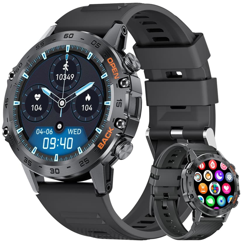 SUNKTA Military Men's Smart Watch (Answer/Dial Calls),100 Sports Modes, 5ATM Waterproof Fitness Watch with Heart Rate/SpO2/Blood Pressure for Android and iOS,1.39''HD Full Screen Smartwatch