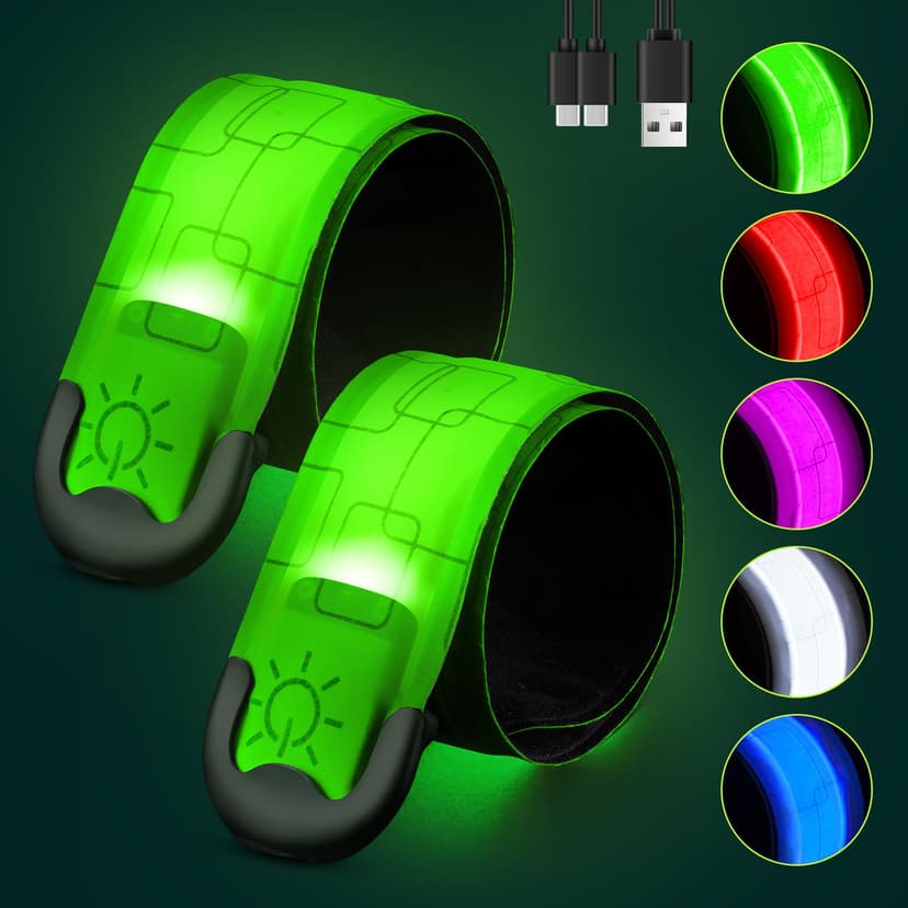 Fitense Rechargeable LED Armband 2-Pack, High Visibility Running Gear for Night Safety, 5 Colors & 3 Modes Light Up Wristbands for Night Walking, Cycling, Running Gift for Women Men Kids,White