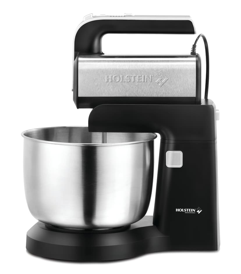 Holstein Housewares 5-Speed Hand and Stand Mixer, 250W Power with LED Light, Black and Stainless Steel – Versatile Mixer for Baking, Whipping, and More