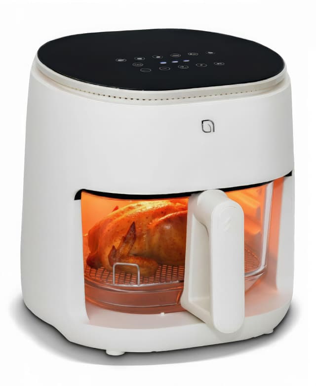 WILLOW Eco Series 6 in 1 Air Fryer with Glass Basket, 5 Quart Non Toxic Air Fryer w Digital Display, 430°F Max Temp, Preheat & Keep Warm Function, Compact + Dishwasher Safe Glass Airfryer - WHITE