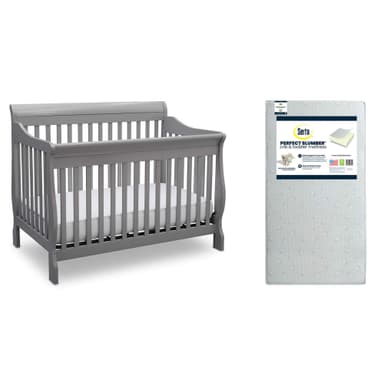 Delta Children Canton 4-in-1 Convertible Crib, Grey + Serta Perfect Slumber Dual Sided Recycled Fiber Core Crib and Toddler Mattress (Bundle)
