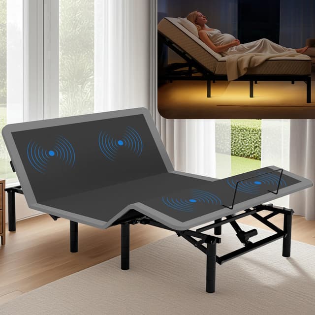 Anwick Queen Adjustable Bed Frame with Remote, Adjustable Bed Base with Massage Head & Foot Incline, LED Light, USB Ports, Electric Bed Frame with Height-Adjustable Legs (Queen)