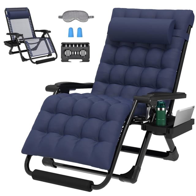 ZENPETIO Oversized Zero Gravity Chair, 33In XXL Zero Gravity Recliner Lounge Chair, Anti Gravity Chair for Indoor and Outdoor, Reclining Camping Chair for Lawn and Patio w/Cushion and Footrest, 500LBS
