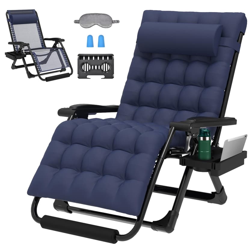 ZENPETIO Oversized Zero Gravity Chair, 33In XXL Zero Gravity Recliner Lounge Chair, Anti Gravity Chair for Indoor and Outdoor, Reclining Camping Chair for Lawn and Patio w/Cushion and Footrest, 500LBS