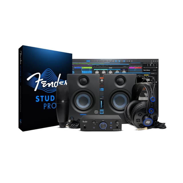 Fender Quantum Complete Bundle | Home Recording Studio Kit with USB-C LT 2 Audio Interface, M7 MkII Condenser Mic, HD7 Headphones, Eris 3.5 Monitors, Fender Studio Pro, Beginner Studio Bundle