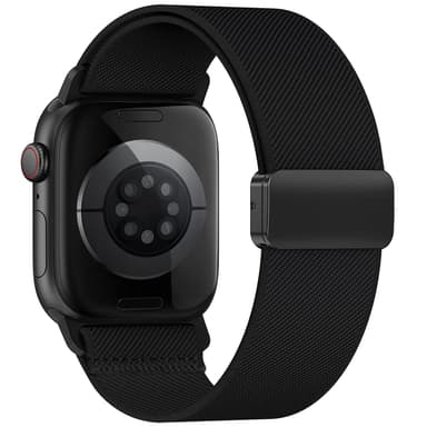 Stretchy Band Compatible with Apple Watch Bands 40mm 38mm 41mm 42mm 44mm 45mm 46mm 49mm Women Men,Magnetic Clasp Nylon Elastic Sport Strap for iWatch Series 11 10 9 8 7 6 5 4 3 SE SE2 SE3 Ultra,Black